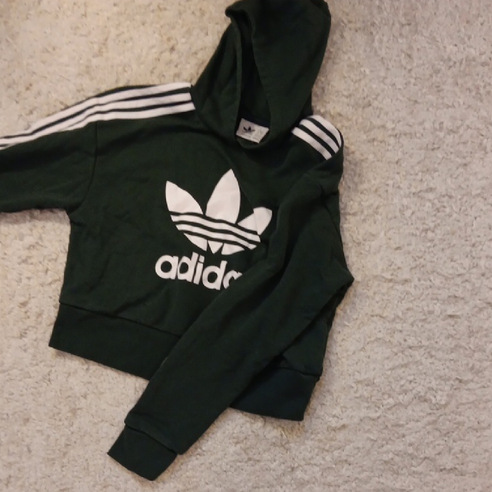 Adidas Green Hoodie with White Stripes